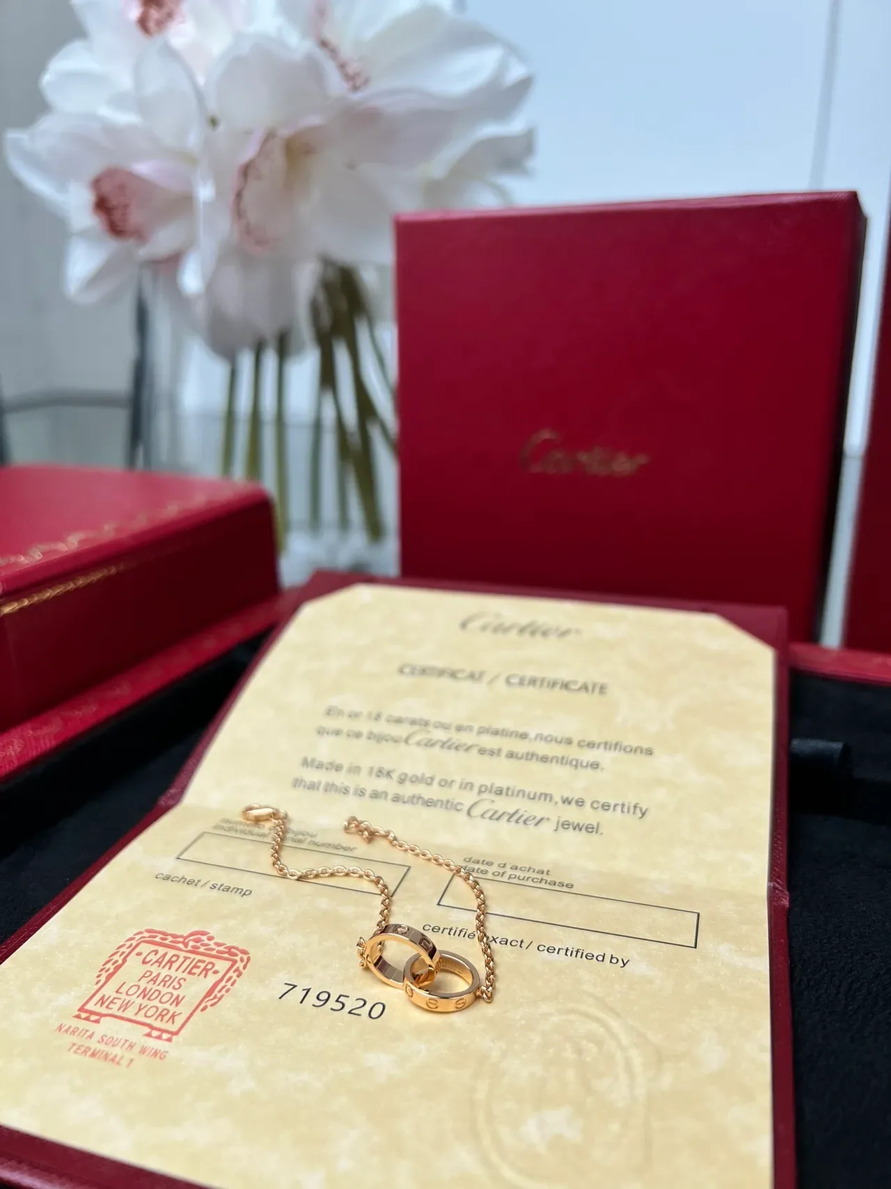 Pulsera Cartier Cadena Dorada Roja Delgada Motivo Circular Central 6