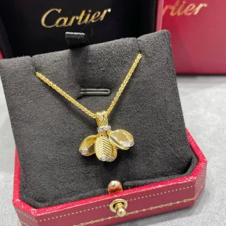 Cartier Gold Silver Leaf Pendant Diamond-Accented Necklace