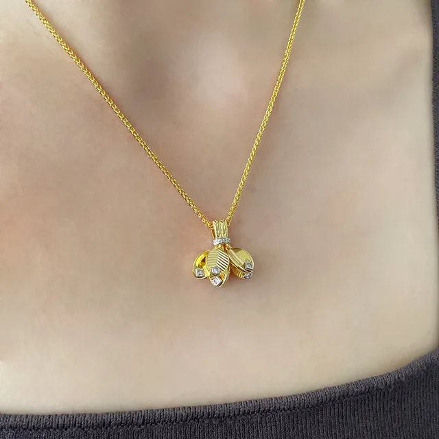 Cartier Gold Silver Leaf Pendant Diamond-Accented Necklace 9