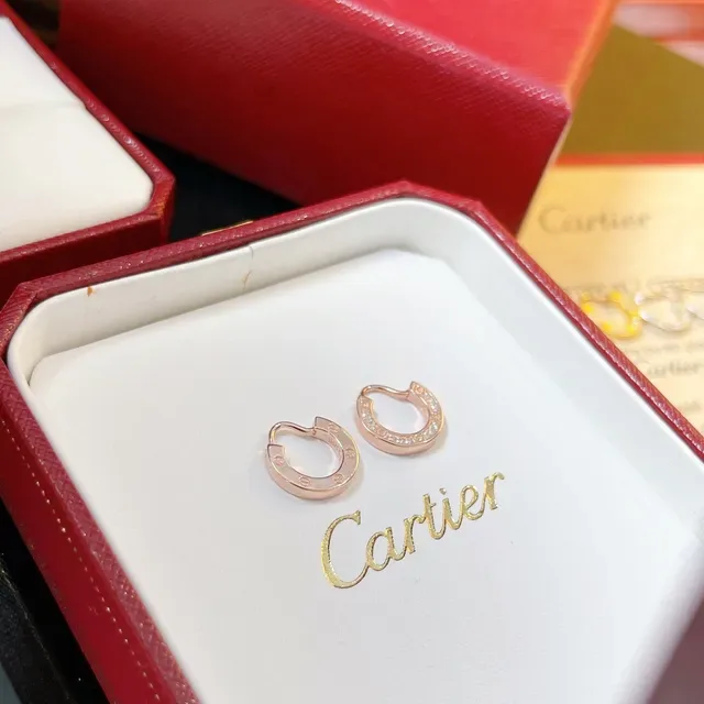 Cartier Boucles d'Oreilles en Or et Argent, Ouvertes en Forme de C, avec Pierres Pavé 6