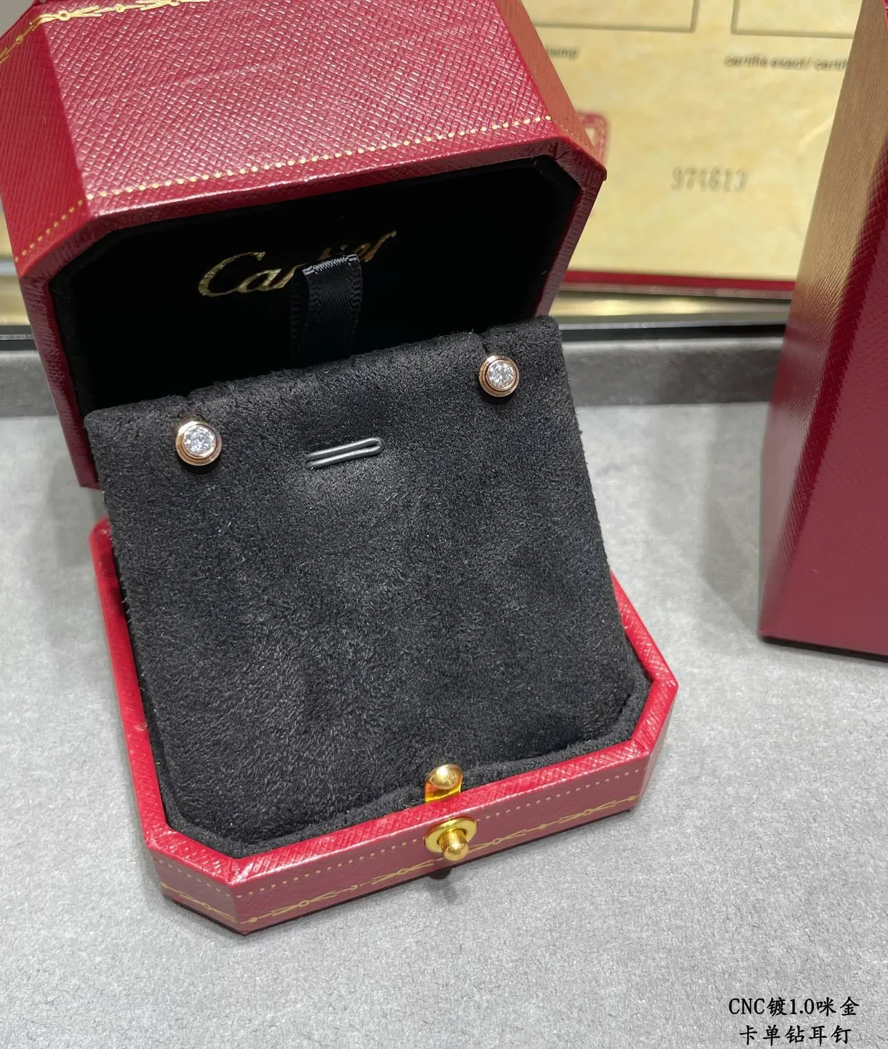 Cartier Gold Silver Ribbed Bezel Single Round Stone Earrings 4