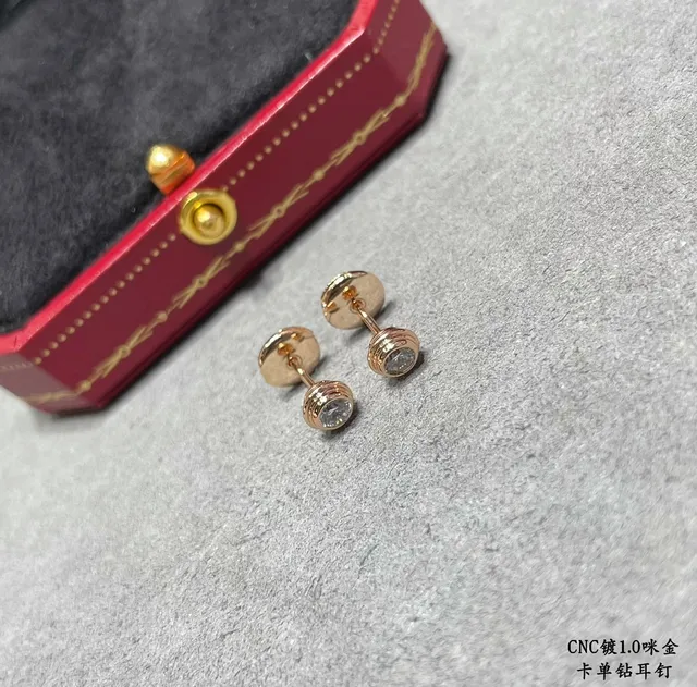 Cartier Gold Silver Ribbed Bezel Single Round Stone Earrings 7