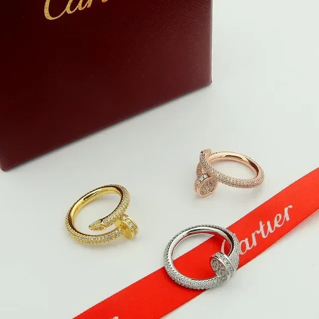 Cartier Gold White Pavé-Set Interlocking Double Band Ring 5