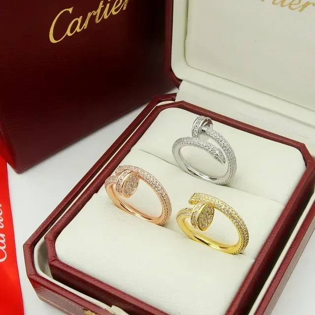 Cartier Gold White Pavé-Set Interlocking Double Band Ring 6