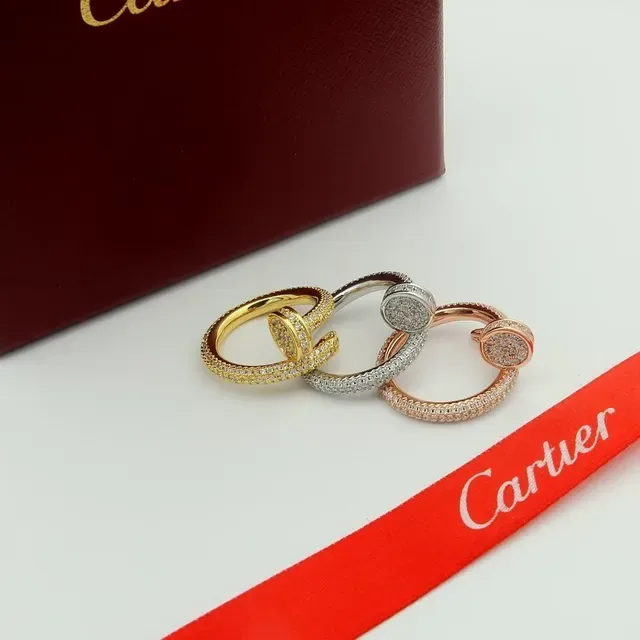 Cartier Gold White Pavé-Set Interlocking Double Band Ring 7