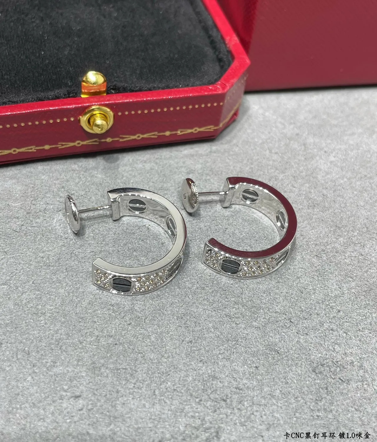 Cartier Juste un Clou Silver Black Hoop Pavé-Set Earrings 3