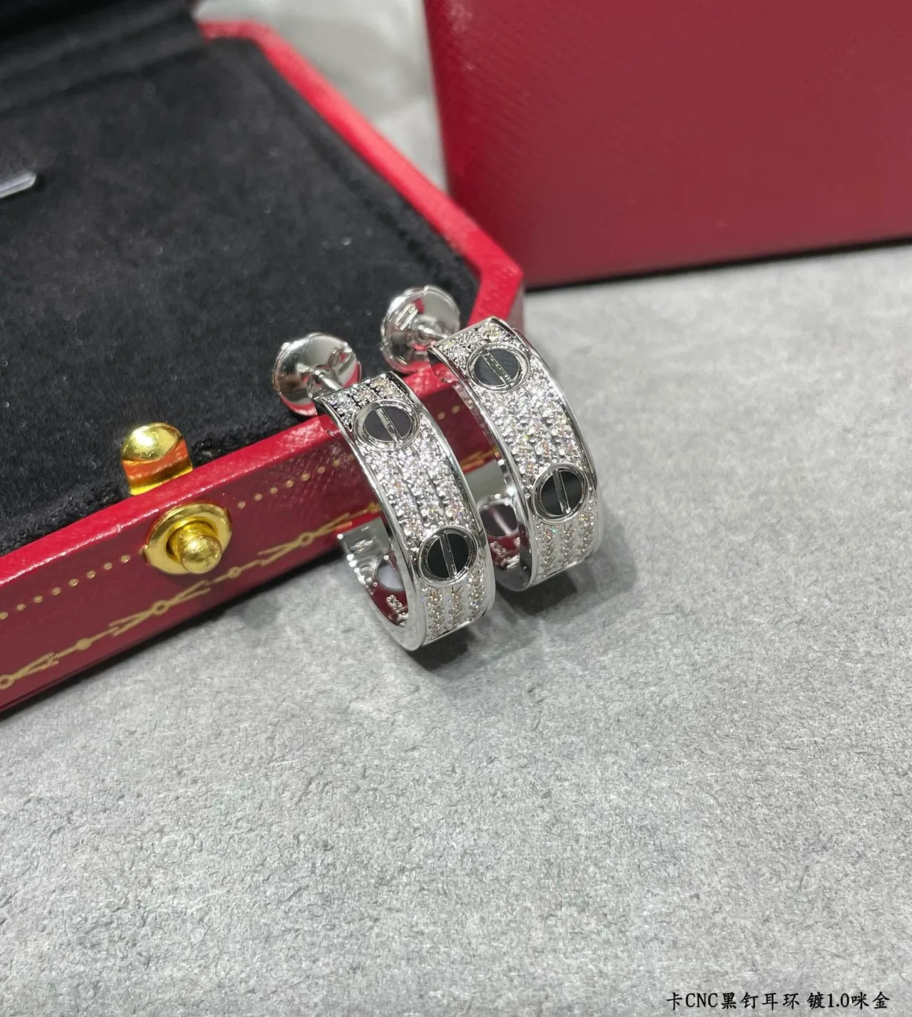 Cartier Juste un Clou Silver Black Hoop Pavé-Set Earrings 4