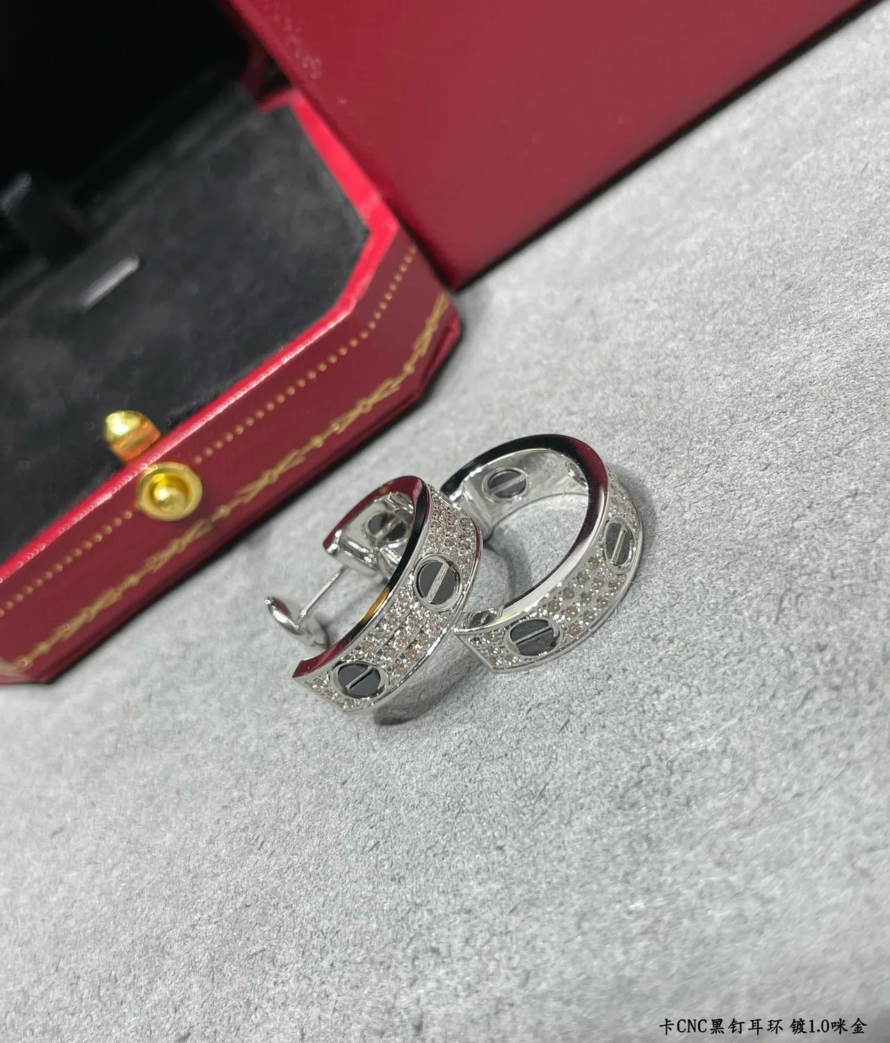 Cartier Juste un Clou Silver Black Hoop Pavé-Set Earrings 6