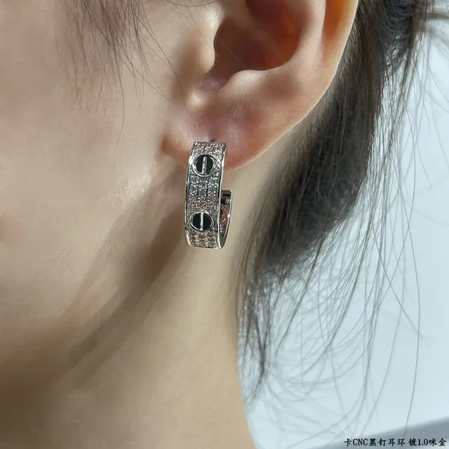 Cartier Juste un Clou Silver Black Hoop Pavé-Set Earrings 8