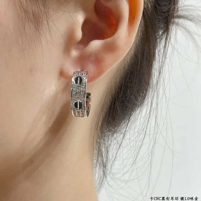 Cartier Juste un Clou Silver Black Hoop Pavé-Set Earrings 9