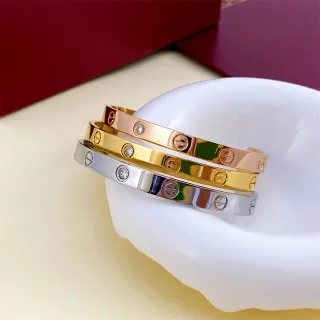 Cartier Love Bracelet রূপালী হলুদ সোনা গোলাপি সোনা কঠিন ব্যান্ড ব্রেসলেট