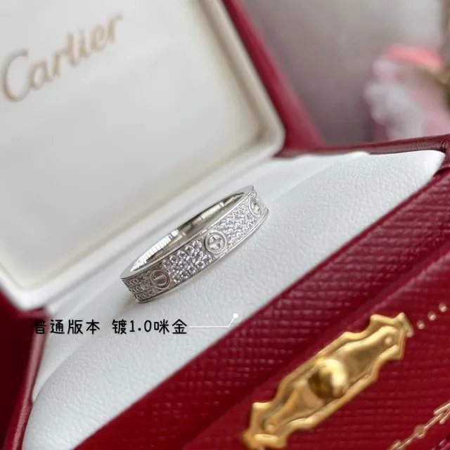 Cartier Love সোনা রূপা Pavé-Set Screw-Motif ব্যান্ড রিং 5