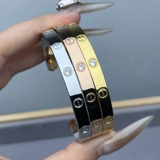 Cartier Love Gold Silver Screw-Motif Three-Stone Bracelet