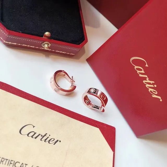 Cartier Love أقراط وردي أسود مع الحنفية حلقة براغي نقش 2