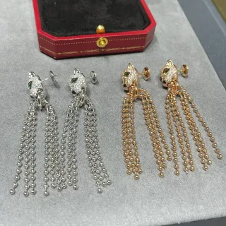 Cartier Panthère de Cartier প্যানথার হেড পেভে ক্রিস্টাল এবং ইমারল্ড আই টাসেল ইয়াররিংস