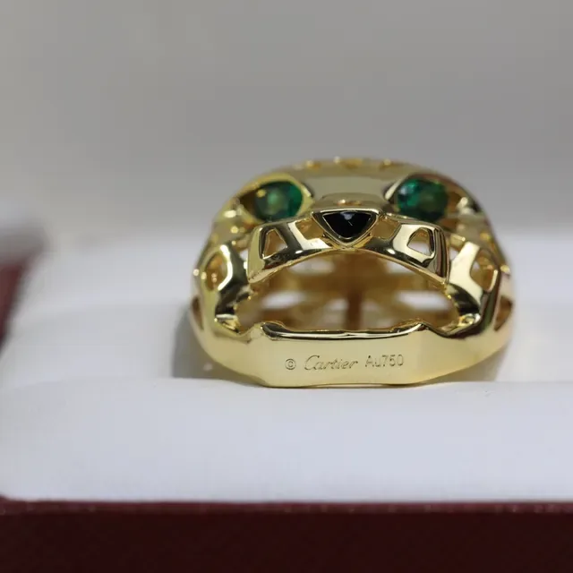 Cartier Panthère সোনা সবুজ প্যানথার হেড পেন্ডেন্ট ওপেনওয়ার্ক মেটাল নেকলেস 2