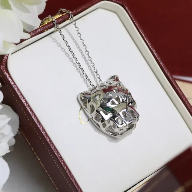 Cartier Panthère সোনা সবুজ প্যানথার হেড পেন্ডেন্ট ওপেনওয়ার্ক মেটাল নেকলেস 7