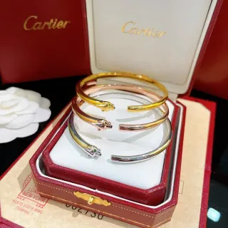 Cartier Panthère ذهبي فضي سوار مفتوح Panther-Head Terminals سوار