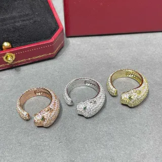 Cartier Panthère Pavé رأس النمر خاتم مفتوح
