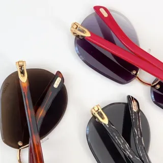 Cartier أحمر بني بدون إطار بيضاوي ذهبي مفصلة مشبك نظارات شمسية