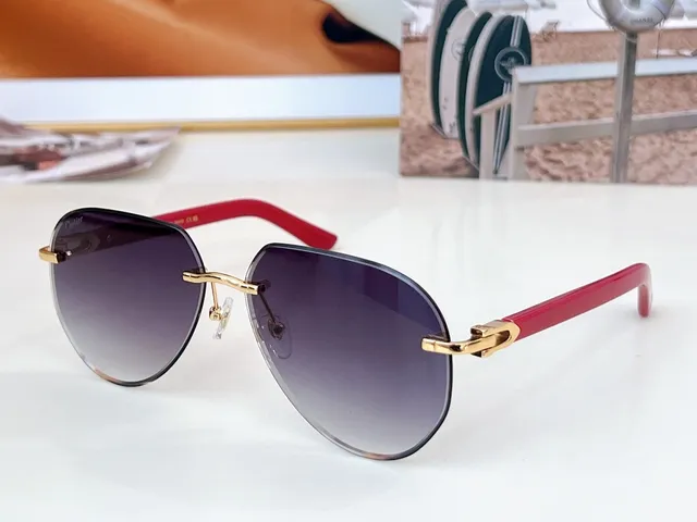 Cartier Red Brown Rimless Oval Gold Hinge Clasp Sunglasses 7