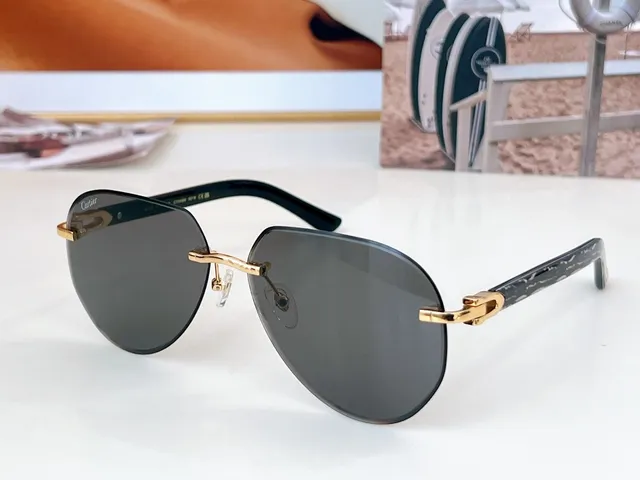 Cartier Red Brown Rimless Oval Gold Hinge Clasp Sunglasses 8