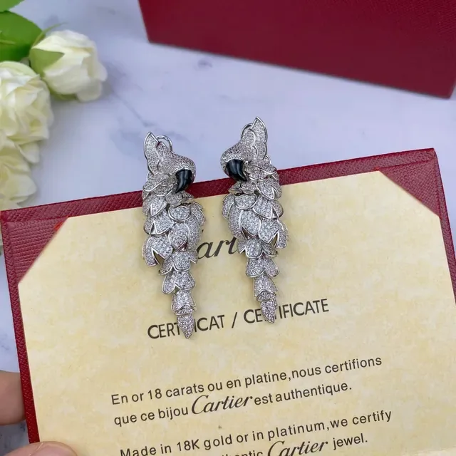 Cartier أقراط فضة أسود بلوريات شكل ورقة عين أونيكس 3