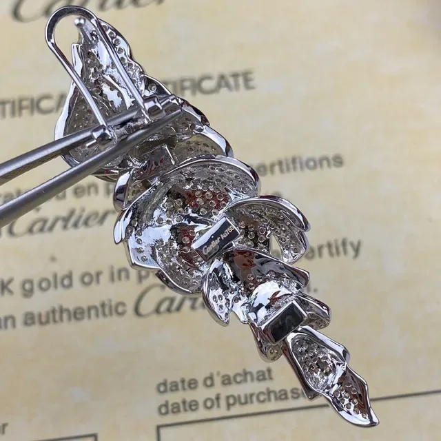 Cartier أقراط فضة أسود بلوريات شكل ورقة عين أونيكس 4