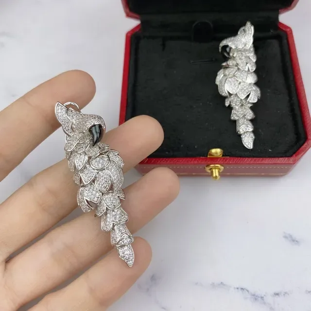 Cartier أقراط فضة أسود بلوريات شكل ورقة عين أونيكس 5