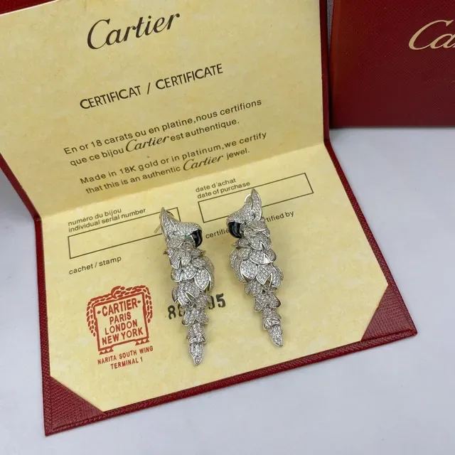Cartier أقراط فضة أسود بلوريات شكل ورقة عين أونيكس 6