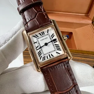 Cartier Tank Louis Rectangular Gold-Tone White Dial Brown Leather Mechanical Watch