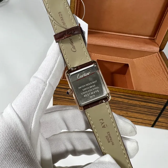 Cartier Tank Louis Rectangular Gold-Tone White Dial Brown Leather Mechanical Watch 6