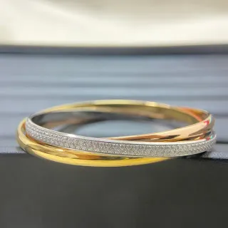 Cartier Trinity Pavé الماس سوارة ذهبية ثنائية اللون