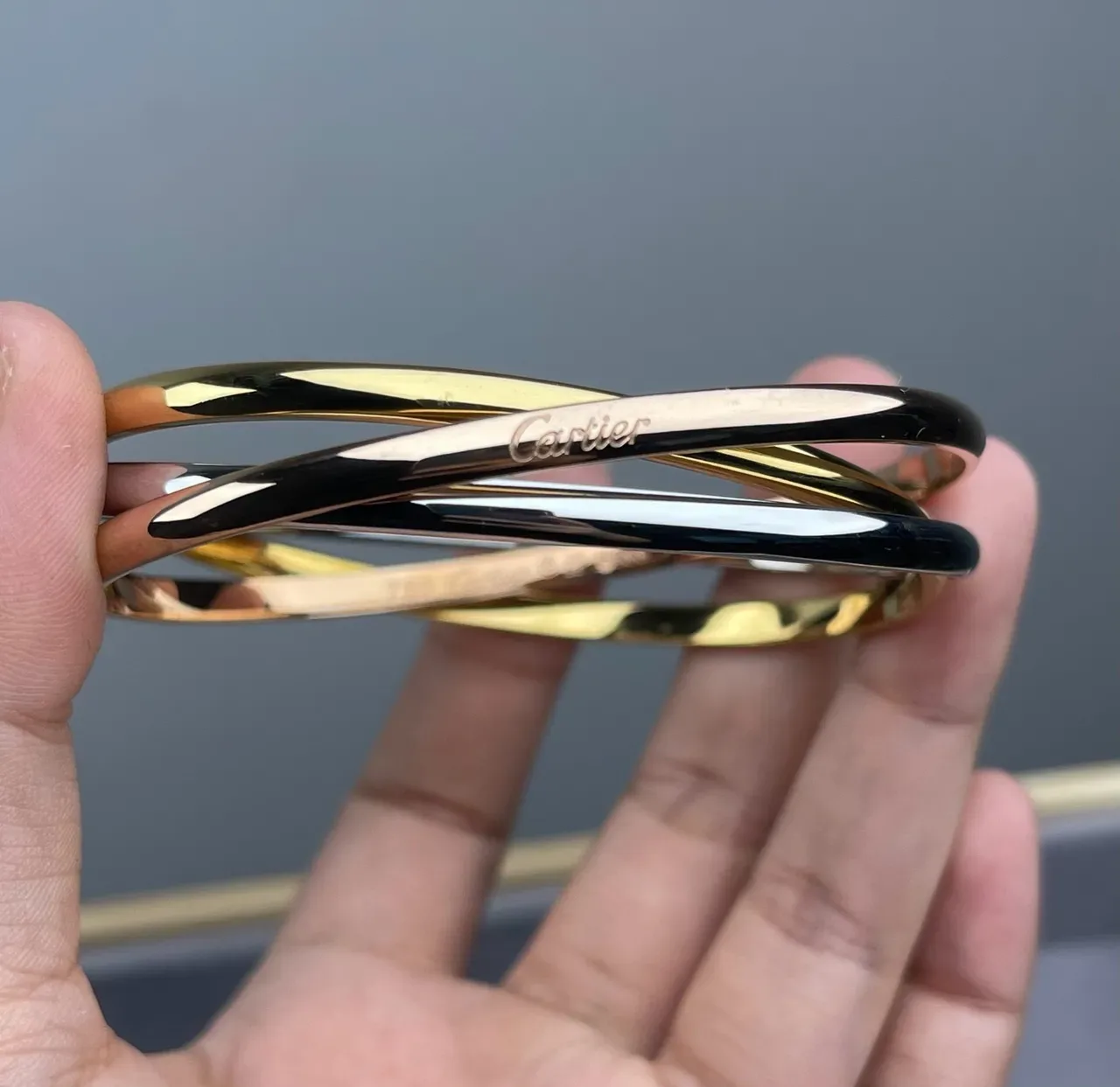 Cartier Trinity Triple-Band Interlocking Polished Multi-Gold Bracelet 2