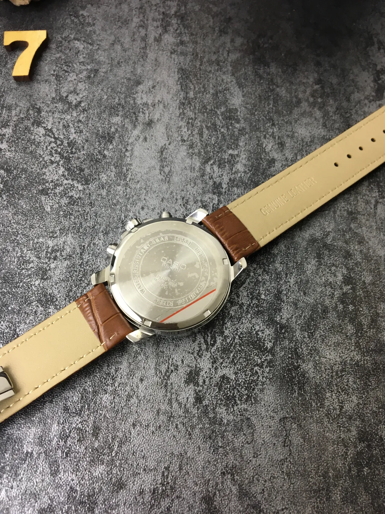Casio Beside Chronograph কালো ডায়াল বাদামী চামড়ার ফিতা কোয়ার্টজ ঘড়ি 4
