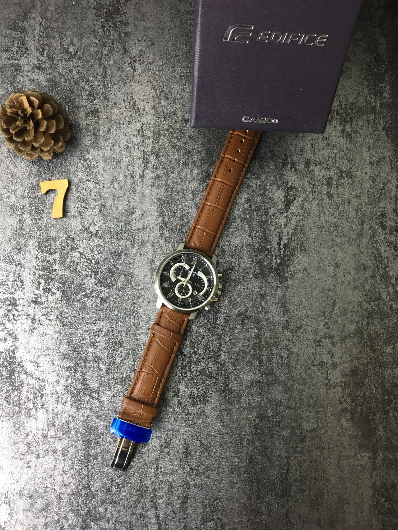 Casio Beside Chronograph কালো ডায়াল বাদামী চামড়ার ফিতা কোয়ার্টজ ঘড়ি 6
