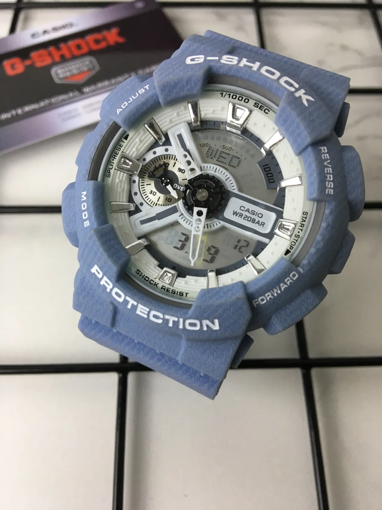 Casio Caixa de Resina Azul Branco Leve Dial Híbrido Analógico-Digital Relógio 2