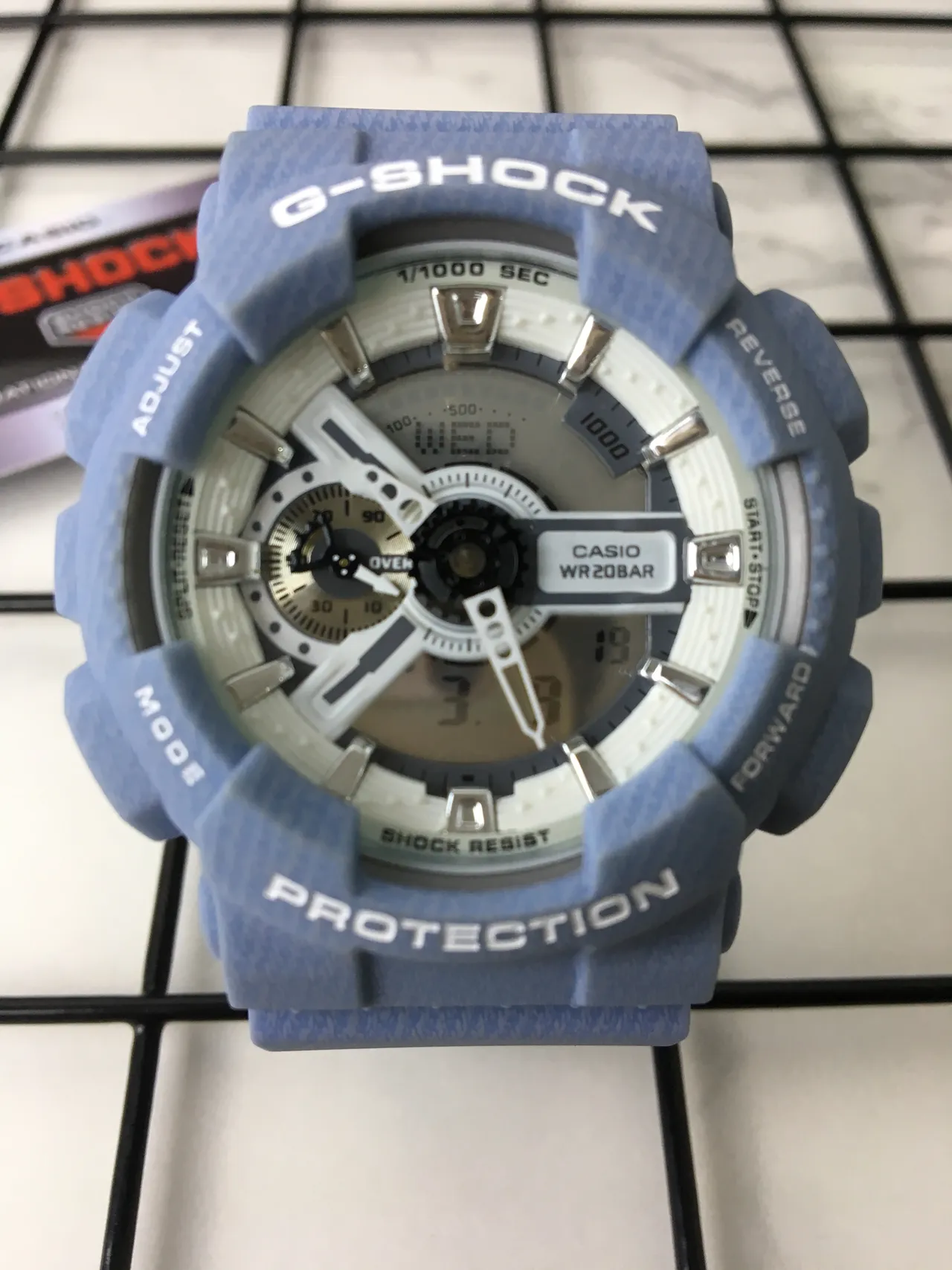 Casio Caixa de Resina Azul Branco Leve Dial Híbrido Analógico-Digital Relógio 7
