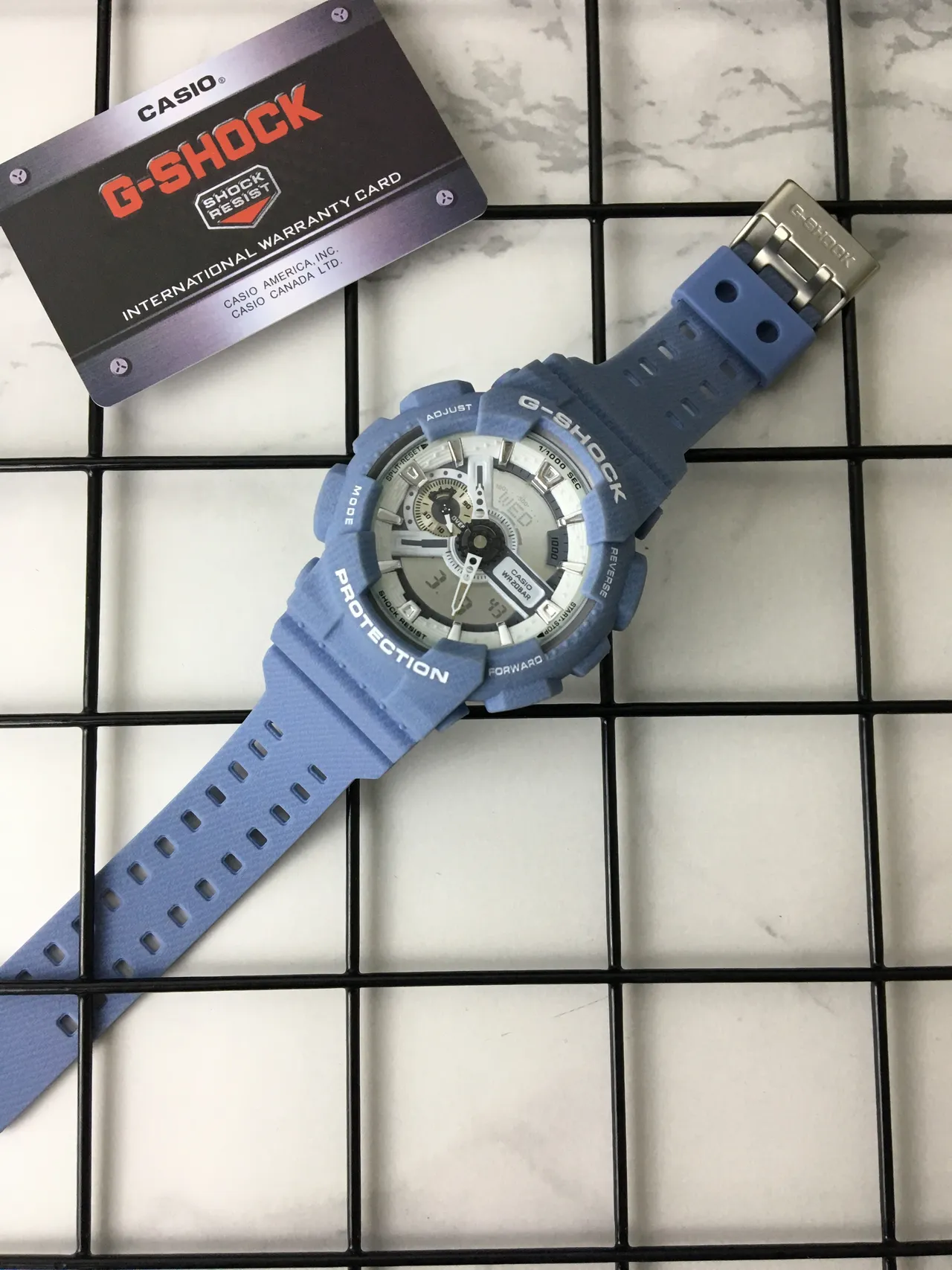 Casio Caixa de Resina Azul Branco Leve Dial Híbrido Analógico-Digital Relógio 5