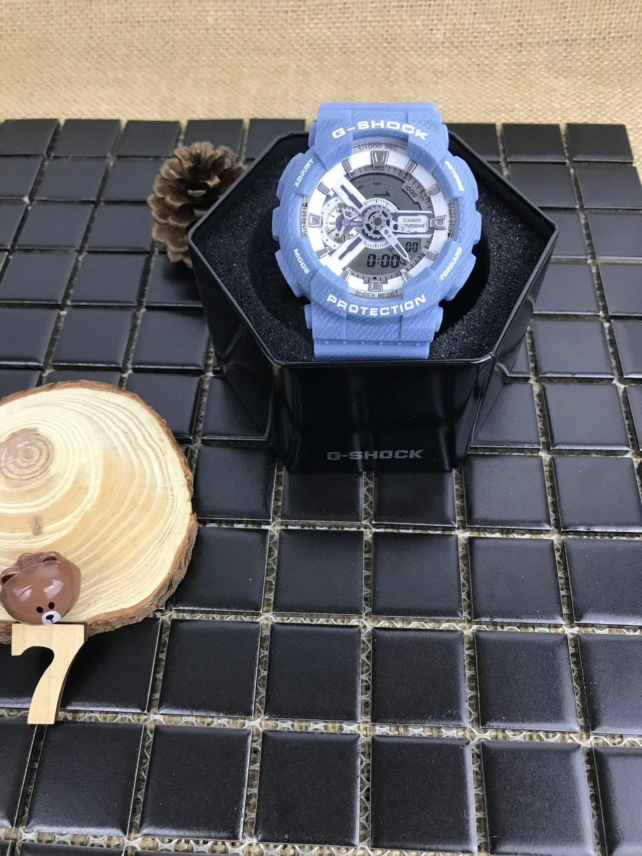 Casio Caixa de Resina Azul Branco Leve Dial Híbrido Analógico-Digital Relógio 6