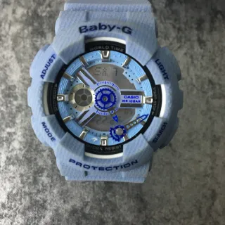 卡西欧蓝色白色轻质纹理树脂模拟-数字混合手表