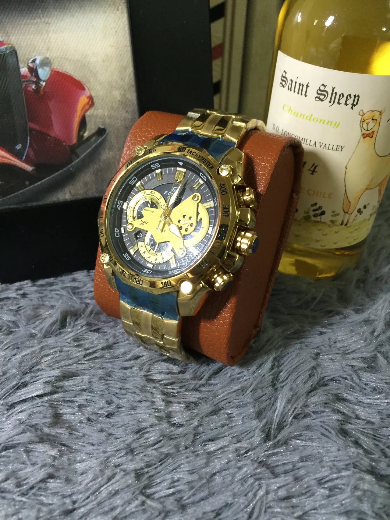 Casio Edifice Caja Oro Azul Movimiento Esqueleto Ventana Reloj 8