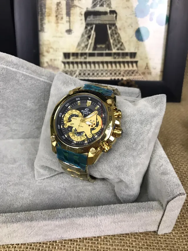 Casio Edifice Caja Oro Azul Movimiento Esqueleto Ventana Reloj 9