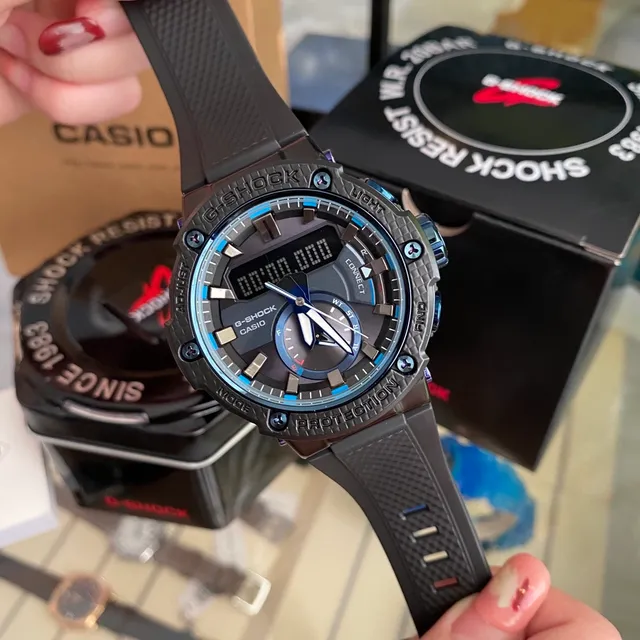 Casio G-Shock GA-2100 काला नीला हेक्सागोनल केस एनालॉग-डिजिटल हाइब्रिड वॉच 6