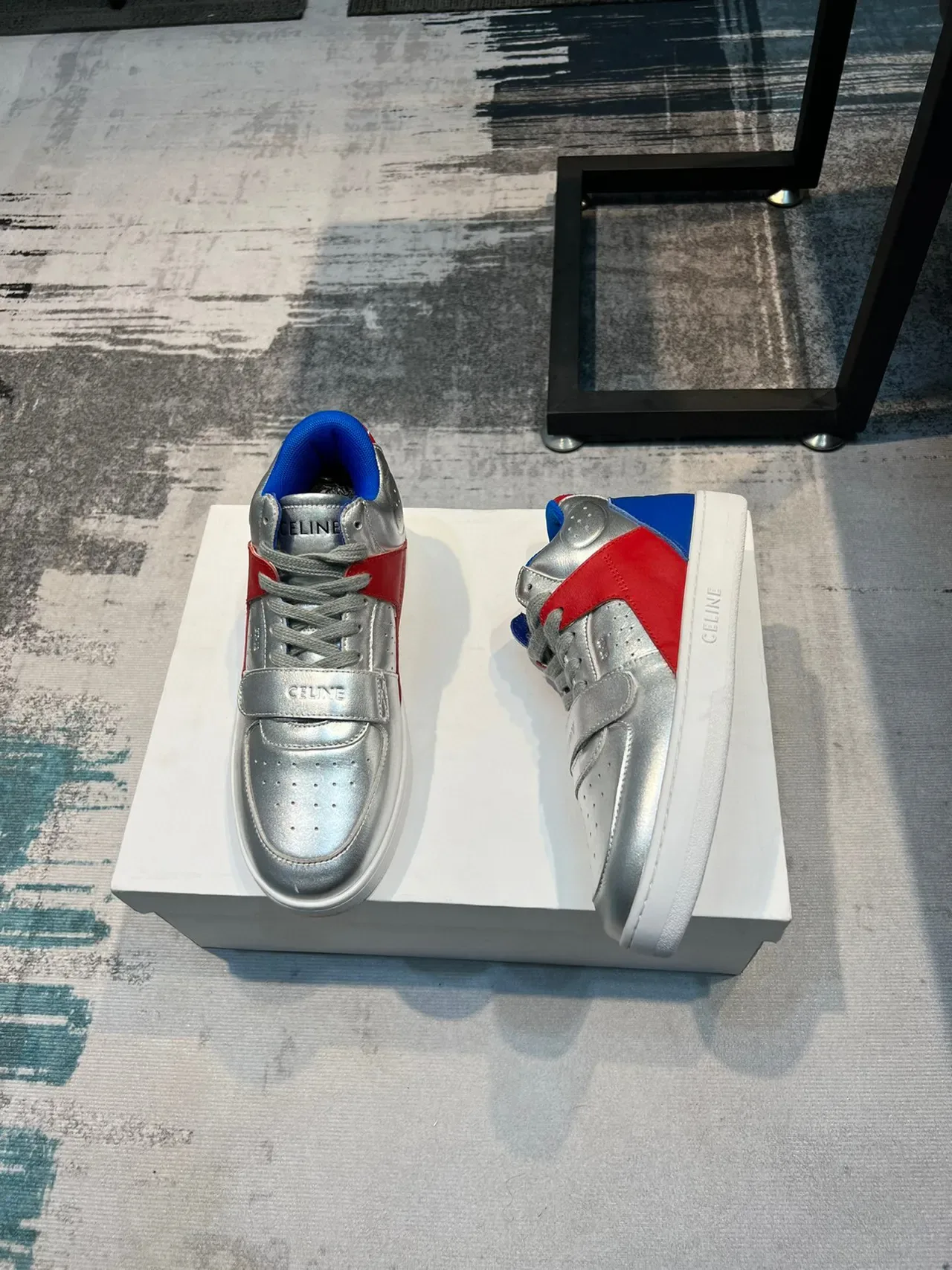 Celine CT-01 Metallic Silver Red Blue Lifestyle Sneakers 4