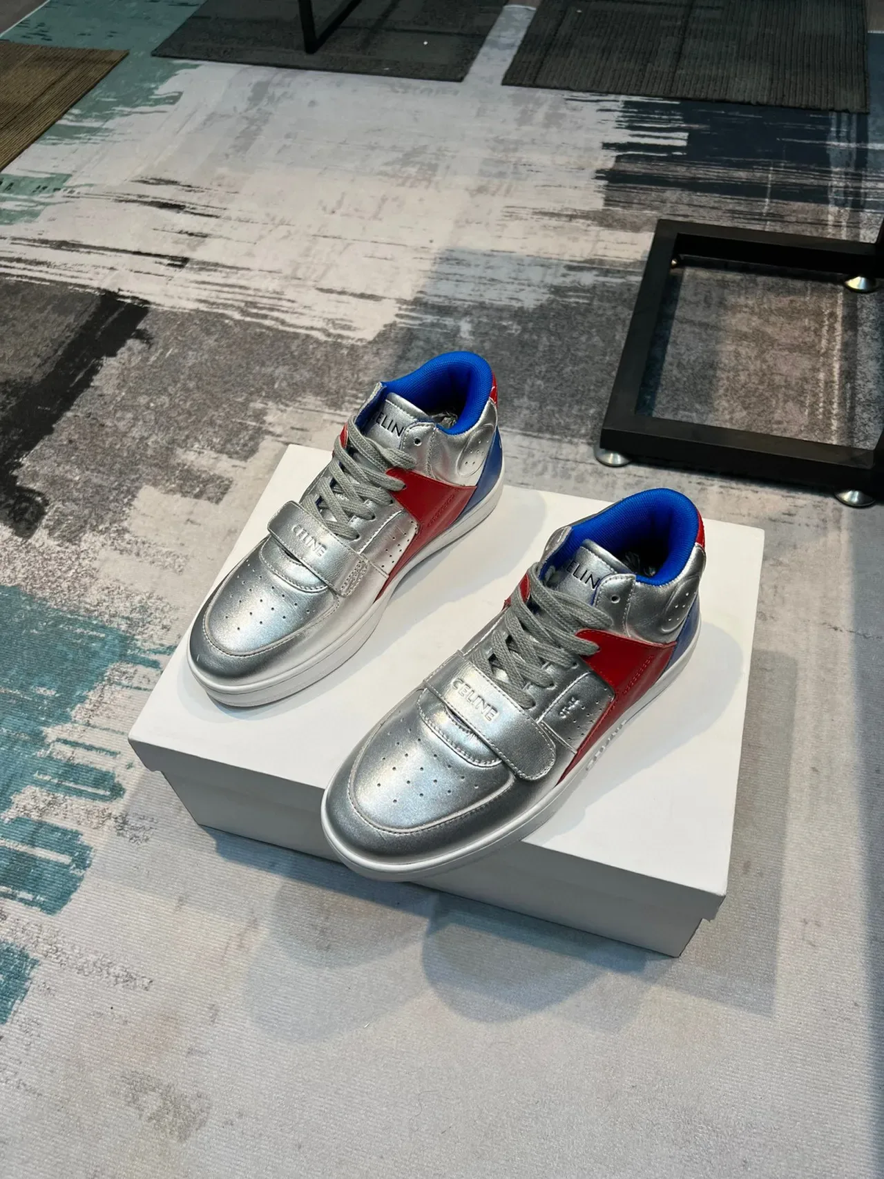 Celine CT-01 Metallic Silver Red Blue Lifestyle Sneakers 5