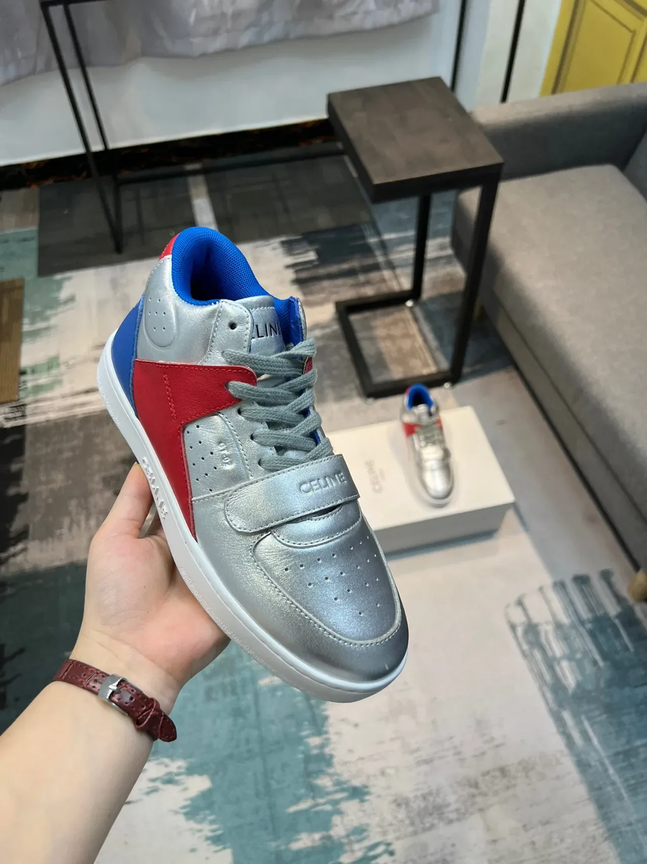 Celine CT-01 Metallic Silver Red Blue Lifestyle Sneakers 6