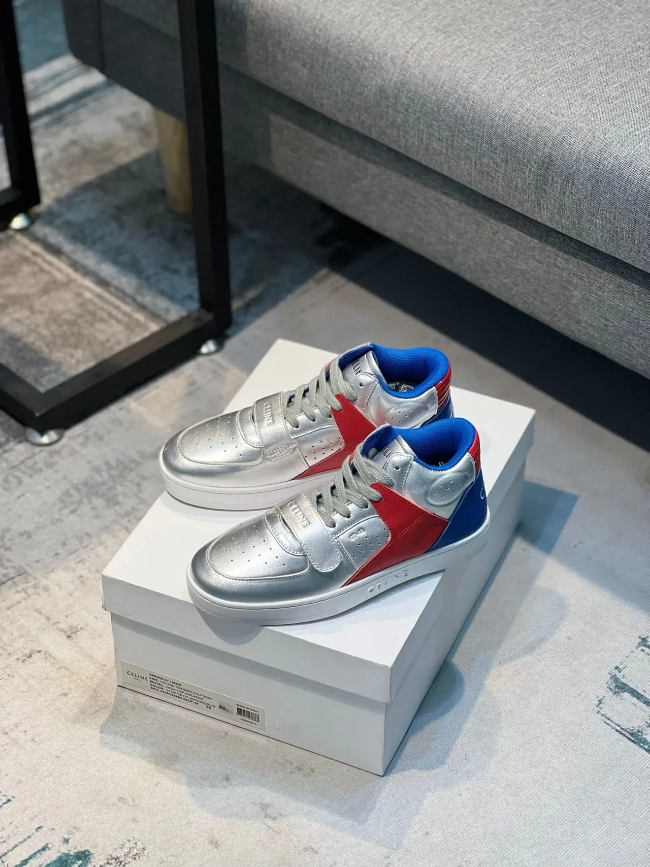 Celine CT-01 Metallic Silver Red Blue Lifestyle Sneakers 7