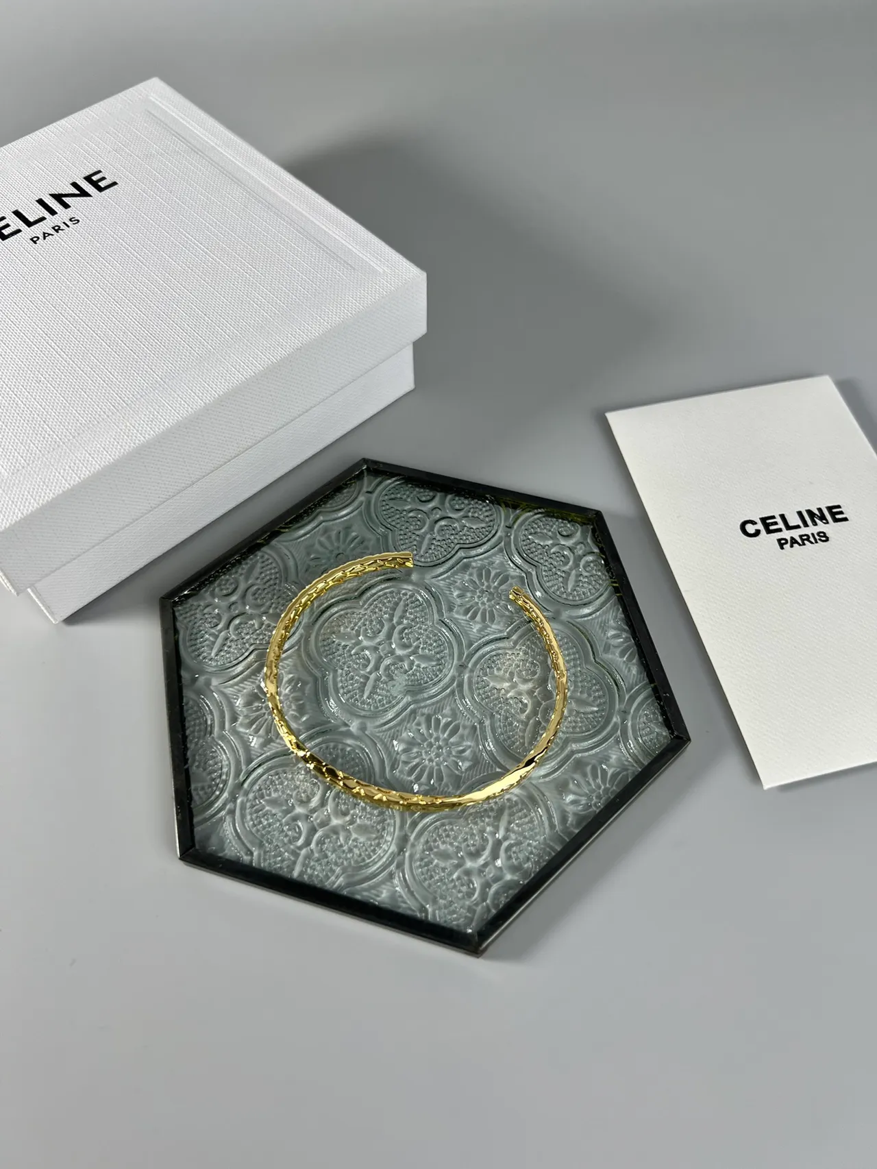 Celine doré ouvert poignet texturé geometrique tissé bracelet 3