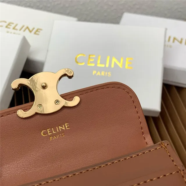 Celine Triomphe বেইজ সোনালি কম্প্যাক্ট আয়তাকার সিলহুয়েট ফ্ল্যাপ বন্ধ কার্ডধারক 3